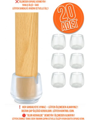 Kacar Home 20 Adet (2,5 cm Veya 3.2 Cm) Silikon Masa Sandalye Pabuç Koltuk Sandalye Kaydırmaz Zemin Koruyucu