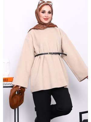 İmaj Butik Bej Bel Kemerli Angora Tunik