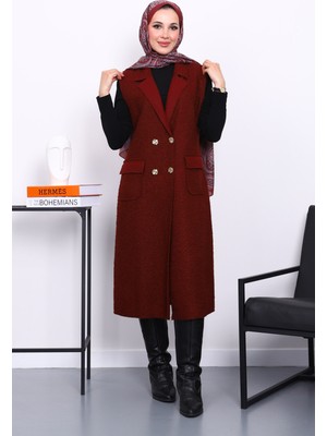 İmaj Butik Bordo Düğmeli Uzun Buklet Yelek