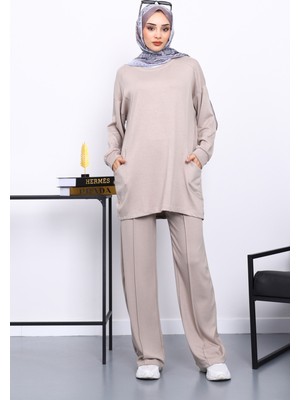 İmaj Butik Taş Yan Cepli Omuz Parçalı Alt Çımalı Modal Takım