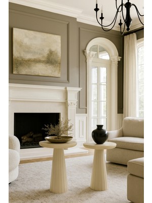 Şık ve Dayanıklı 2’li Masif Ahşap Yan Sehpa Takımı – Krem Zigon Model