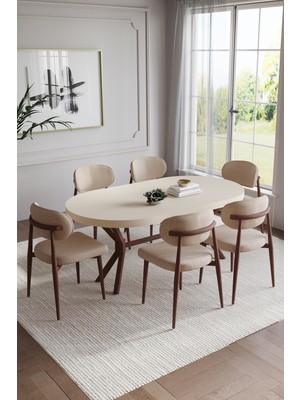 By Orhan Güzel Bohem Polo Mutfak Masası Takımı 6 Kişilik Ahşap Görünümlü