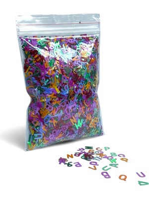 Stonechem Holografik Renkli Harf Glitter – 5 GR Karışık Alfabe Pullu Sim (Epoksi, UV Reçine ve Takı Tasarımı İçin Gökkuşağı Efektli İsimli Ürün Süslemesi)