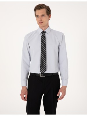 Pierre Cardin Erkek Açık Gri Regular Fit Uzun Kollu Basic Gömlek 50316742-VR001
