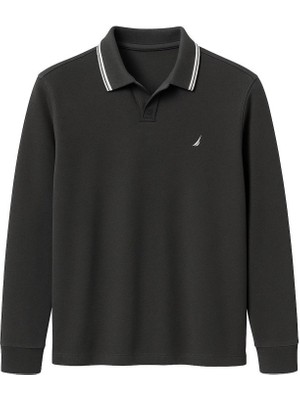 CGA Erkek Modal Kumaş Siyah Sweatshirt Polo Yakalı Modal Kumaş Likralı