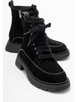 Luvi Mına Siyah Süet Hakiki Deri Kadın Postal Bot