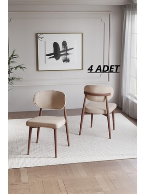 By Orhan Güzel Bohem Polo Mutfak Sandalyesi 4 Adet Ahşap Görünümlü Metal