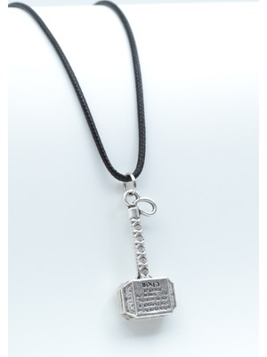 IDR Thor Çekici Gümüş Kaplama Deri İp Kolye