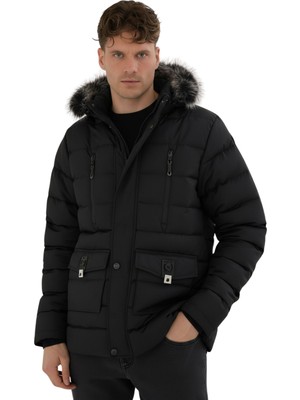 Sivaist Erkek Siyah Erkek Outdoor Su Geçirmez Kapüşonlu Kışlık Kaban – Rüzgar ve Yağmura Dayanıklı Mont&kaban