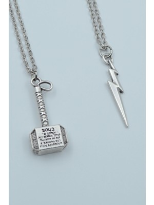 IDR 2'li Thor Çekiç Şimşek Gümüş Kaplama Kolye Seti