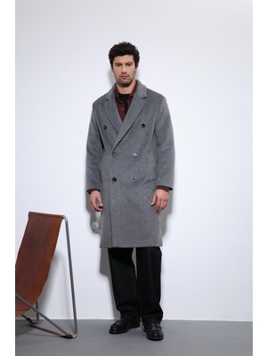 Antioch Antrasit Yün Karışımlı Kruvaze Erkek Kaban