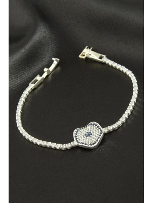 Eldenör Dalgalı Oval Zirkon Taşlı Çocuk Bileklik 16 cm