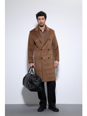 Antioch Kahve Yün Karışımlı Kruvaze Erkek Kaban