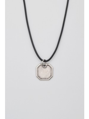 IDR Sekizgen Geometrik Kolye - PU Deri İp Zincirli Unisex Gümüş Kaplama Kolye - 60 cm