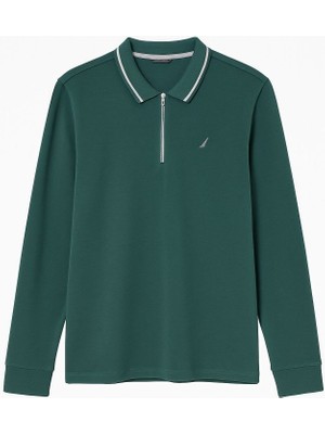 CGA Erkek Yeşil Yarım Fermuarlı Modal Kumaş Polo Yaka Sweatshirt
