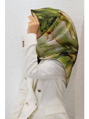 Vissona Tivil Ipek Eşarp 14215 - 0036 - 0009 Yeşil Sulu Boya Desen