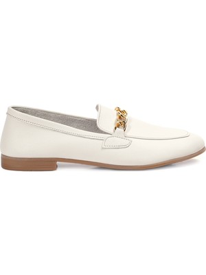 Zeytuk Krem Loafer Hakiki Deri Kadın Ayakkabı