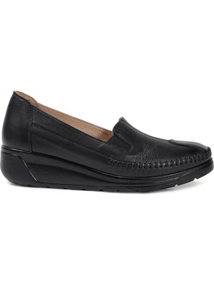 Zeytuk Siyah Comfort Hakiki Deri Kadın Ayakkabı