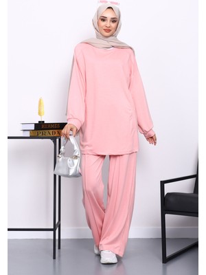 İmaj Butik Pudra Yan Cepli Omuz Parçalı Alt Çımalı Modal Takım