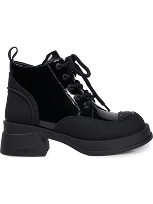 Zeytuk Siyah Casual Rugan Deri Kadın Bot