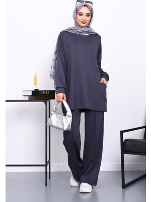 İmaj Butik Antrasit Yan Cepli Omuz Parçalı Alt Çımalı Modal Takım