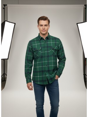 Secret Touch Erkek Oduncu  Klasik Kesim Çift Cepli Yaka Düğmeli Kışlık Kareli Gömlek