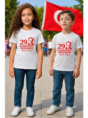 Çocuk Unisex "29 Ekim Cumhuriyet Bayramı" Baskılı %100 Pamuk T-Shirt
