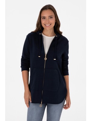 U.S. Polo Assn. Kadın Lacivert Fermuarlı Kapüşonlu Sweatshırt 50307714-VR033