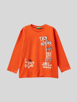 Benetton Erkek Çocuk Baskılı Sweatshirt 1-6 Yaş Turuncu