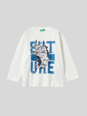 Benetton Erkek Çocuk Baskılı Sweatshirt 1-6 Yaş Beyaz