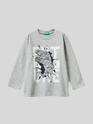 Benetton Erkek Çocuk Baskılı Sweatshirt 1-6 Yaş Gri