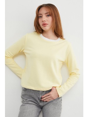 FullaModa 3 İplik Şardonsuz Yakası Ribanalı Sweatshirt