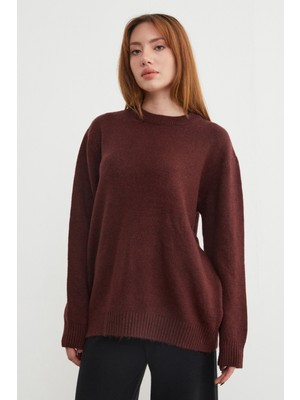 FullaModa Basic Bisiklet Yaka Salaş Triko Kazak