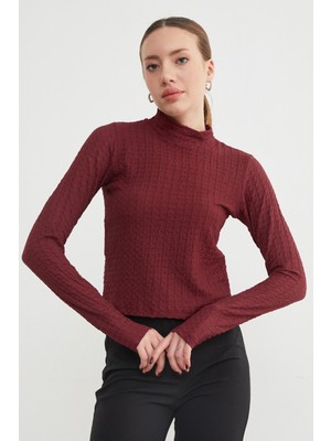 FullaModa Dik Yaka Bürümcük Kumaş Bluz