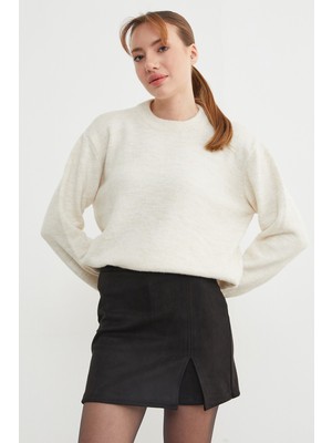 FullaModa Basic Bisiklet Yaka Salaş Triko Kazak