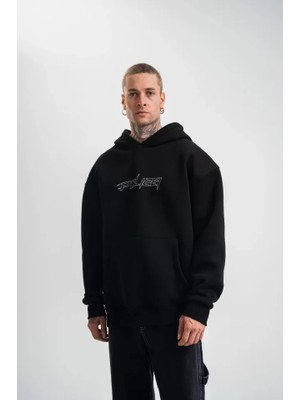 Etiler Collection Unisex Üç Iplik Kapşonlu Nakışlı Sweatshirt - Siyah