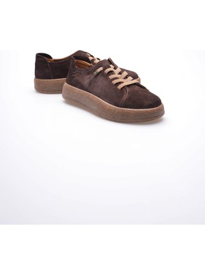 Mubiano Kadın Hakiki Süet Sneaker Comfort Tabanlı Lastik Bağcıklı Günlük Ayakkabı Kahve Navel