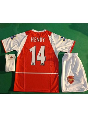 Legent Lady Arsenal Thierry Henry Kırmızı Retro Çocuk Forma 3 Lü Set. Forma+Şort+Çorap