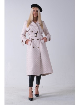 Feminist Taş Beli Kemerli Düğme Kapamalı Kapitone Desenli Trenç 44520205.50
