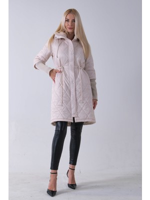 Feminist Taş Bileği Lastikli Kapüşonlu Baklava Desenli Şişme Mont 44520207.50