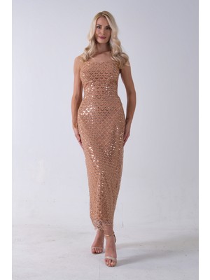 Feminist Gold Midi Boy Straplez Pul Payet Abiye 0801134.122