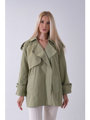 Feminist Yeşil Yandan Cepli Omuz Apolet Detaylı Trenç 422234.07