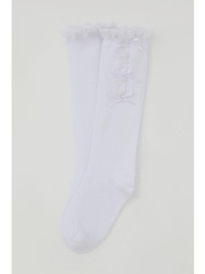 Katamino Kız Çocuk Golf Çorap Fiyonk Aksesuarlı Dantelli 1-8 Yaş, Beyaz
