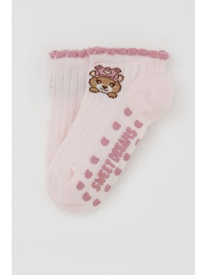 Katamino Kız Çocuk Patik Çorap Abs Li Sevimli Ayıcık Baskılı 1-6 Yaş, Pembe