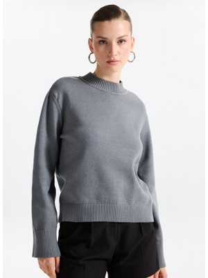 Fabrika Yarım Balıkçı Yaka Dar Düz Antrasit Kazak Kadın F5WL-KZK0309