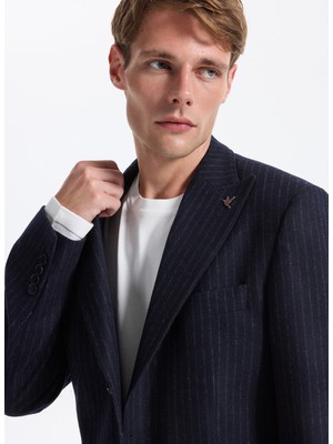 Fabrika Slim Fit Lacivert Erkek Çizgili Ceket Santorını- 2- Pb