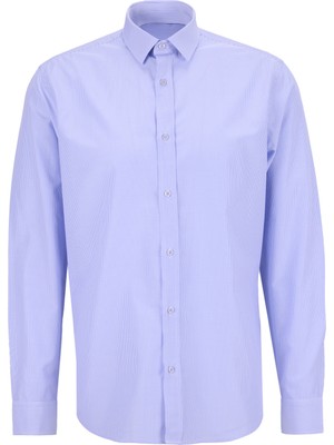 Fabrika Slim Fit Alttan Britli Yaka Çizgili Mavi Erkek Gömlek Maydos-Y 307