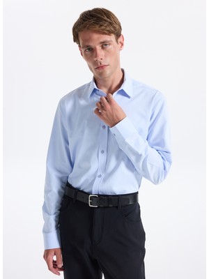 Fabrika Slim Fit Gömlek Yaka Armürlü Mavi Erkek Gömlek Maydos-Y 305