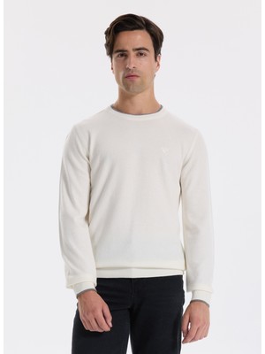 Fabrika Bisiklet Yaka Slim Fit Düz Ekru Erkek Kazak F5WM-KZK 2318