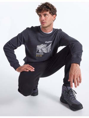 Discovery Expedition D5WM-SWT3827 Antrasit Melanj Bisiklet Yaka Relaxed Baskılı Erkek Sweatshırt